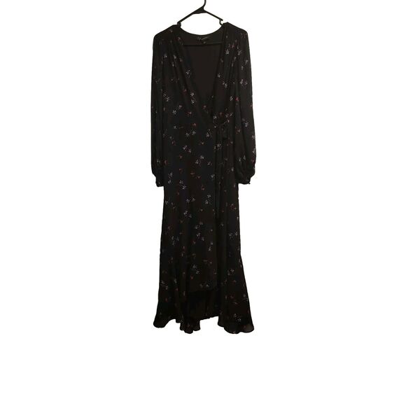 Banana Republic Size 8 Floral Maxi Wrap Dress Hi-low Long Sleeve Dark Fairy - Picture 2 of 16